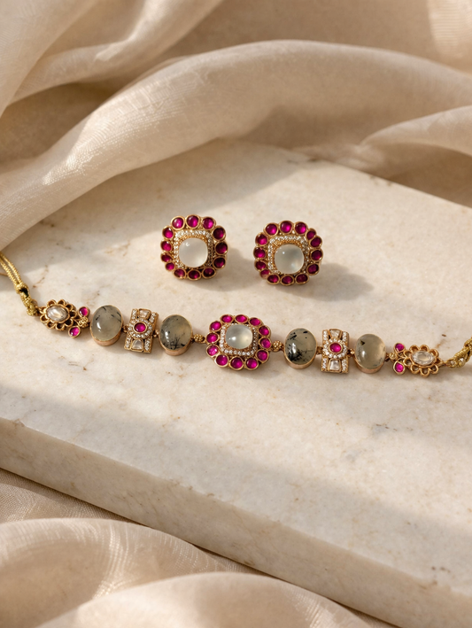 Polki Choker with Natural Doublet Stones & Ruby Accents