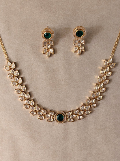 Emerald Green Moissanite Polki Necklace Set