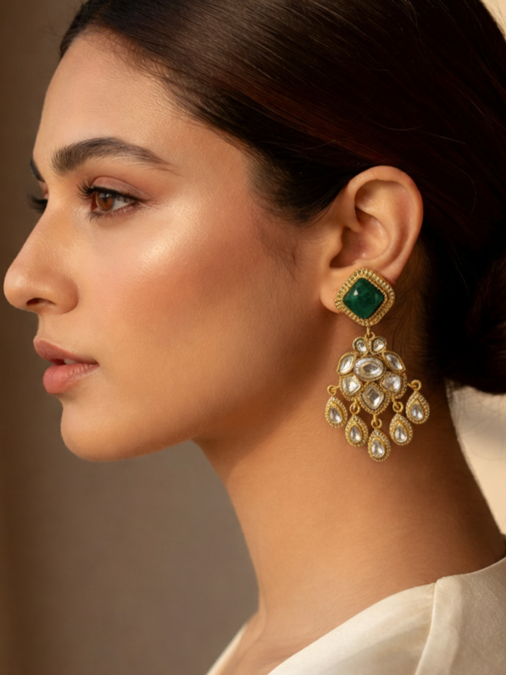 Green Polki Dangler Earrings