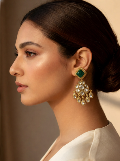 Green Polki Dangler Earrings
