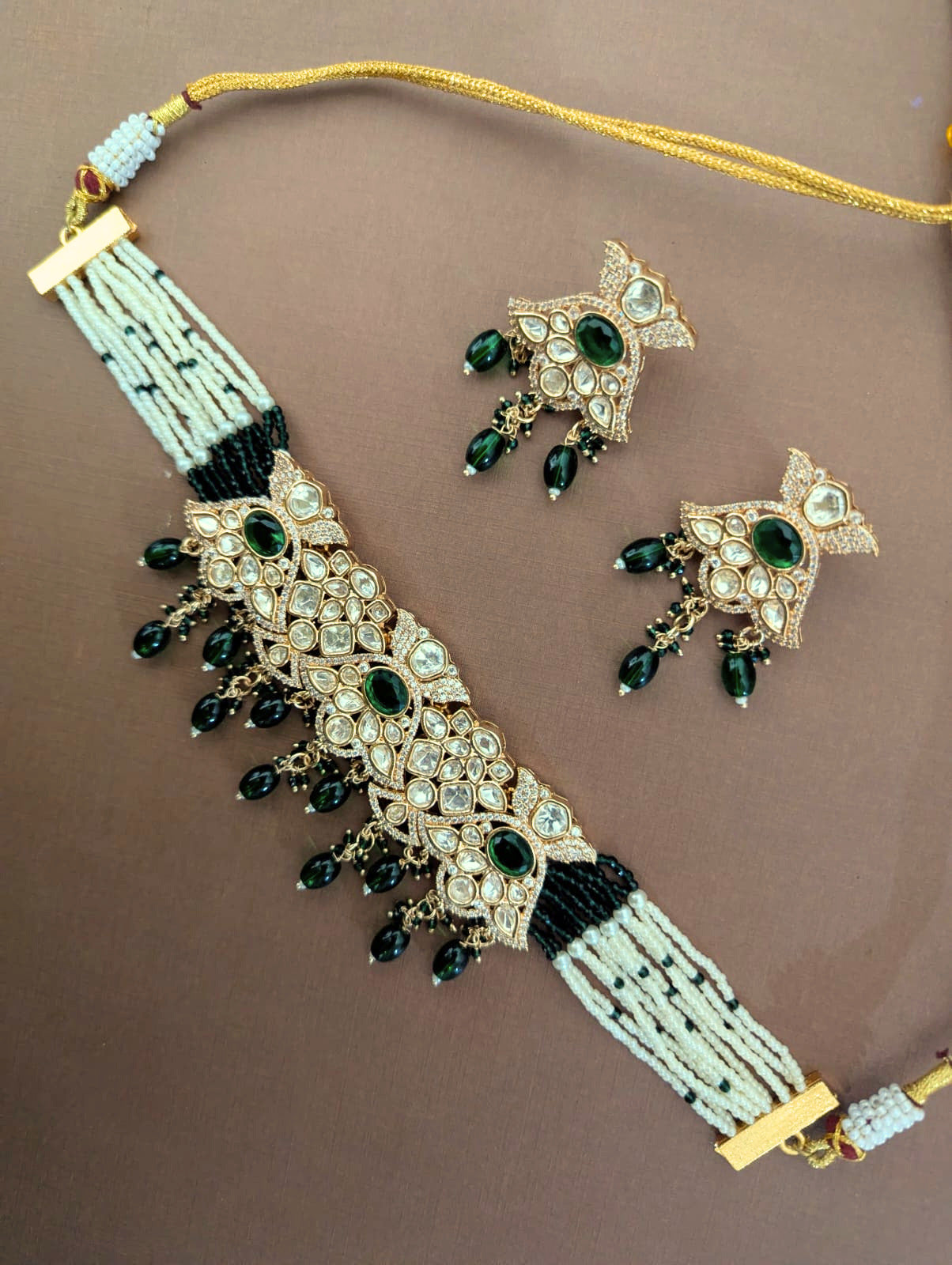 Emerald Polki Choker Necklace Set