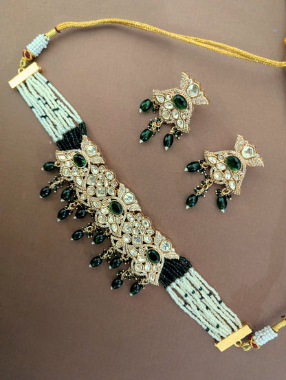 Emerald Polki Choker Necklace Set