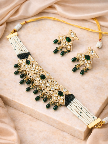 Emerald Polki Choker Necklace Set