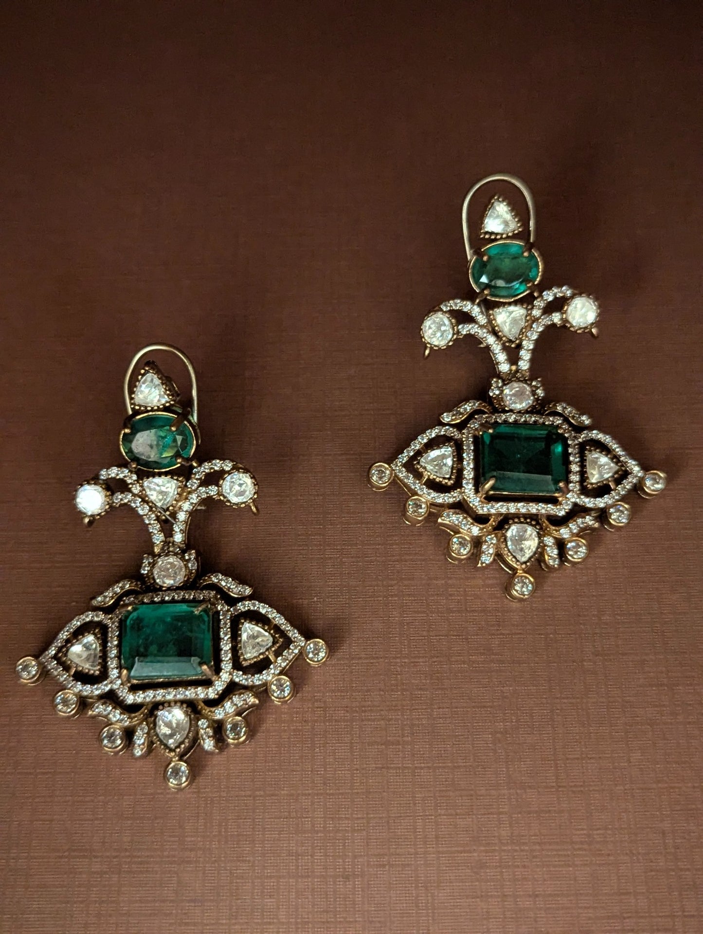 Green Polki Drop Earrings