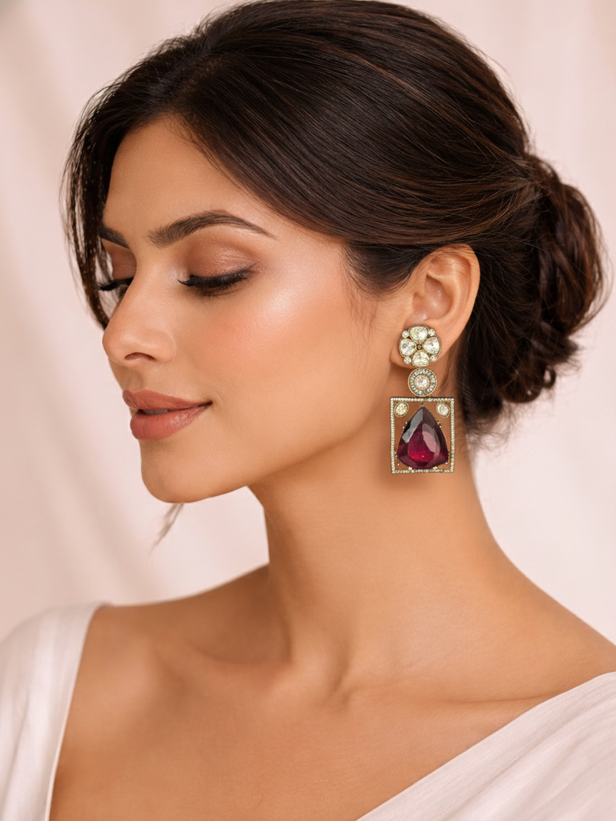 Ruby Red Polki Drop Earrings