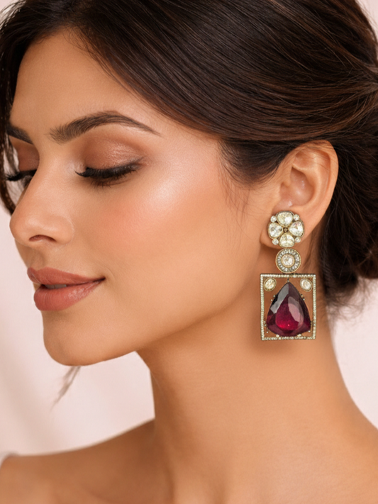 Ruby Red Polki Drop Earrings