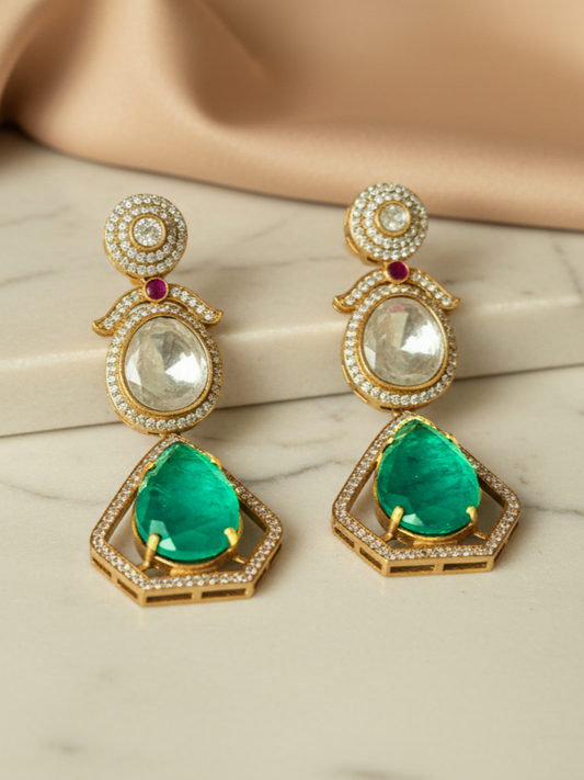 Mint Green Polki Drop Earrings