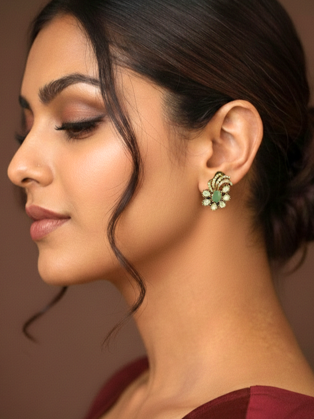 Mint Green Polki Floral Stud Earrings