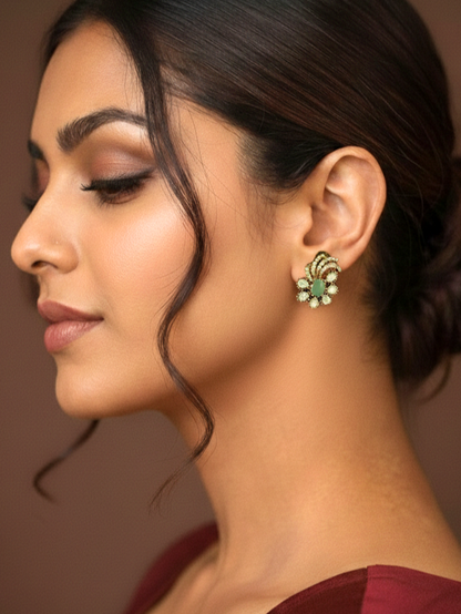 Mint Green Polki Floral Stud Earrings
