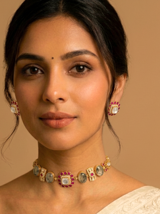 Polki Choker with Natural Doublet Stones & Ruby Accents