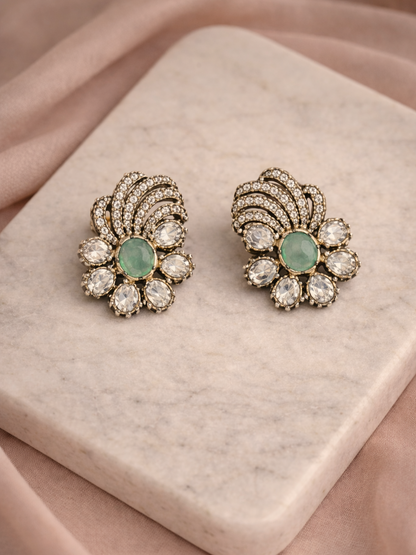 Mint Green Polki Floral Stud Earrings