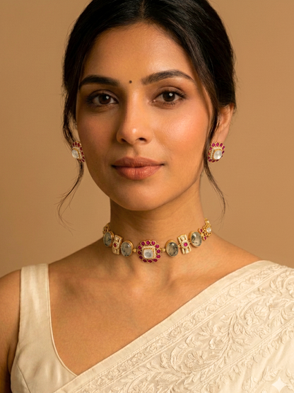 Polki Choker with Natural Doublet Stones & Ruby Accents