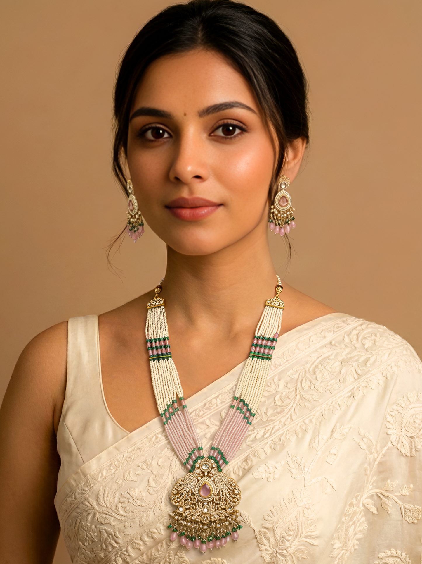 Pink Beaded Rani Haar Necklace Set