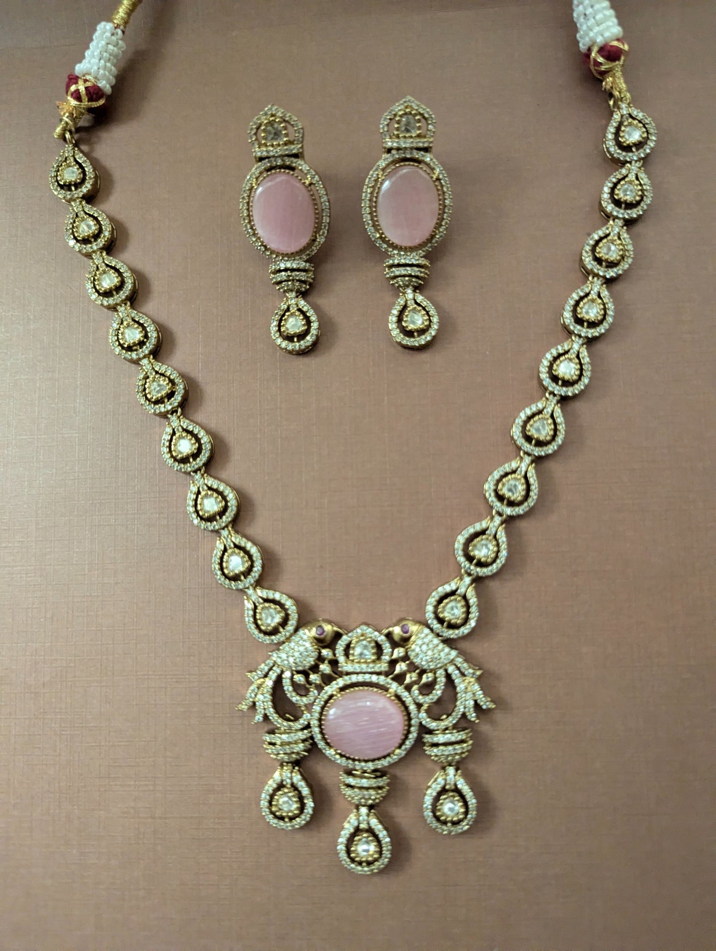 Blush Pink Polki Necklace Set with Matching Earrings