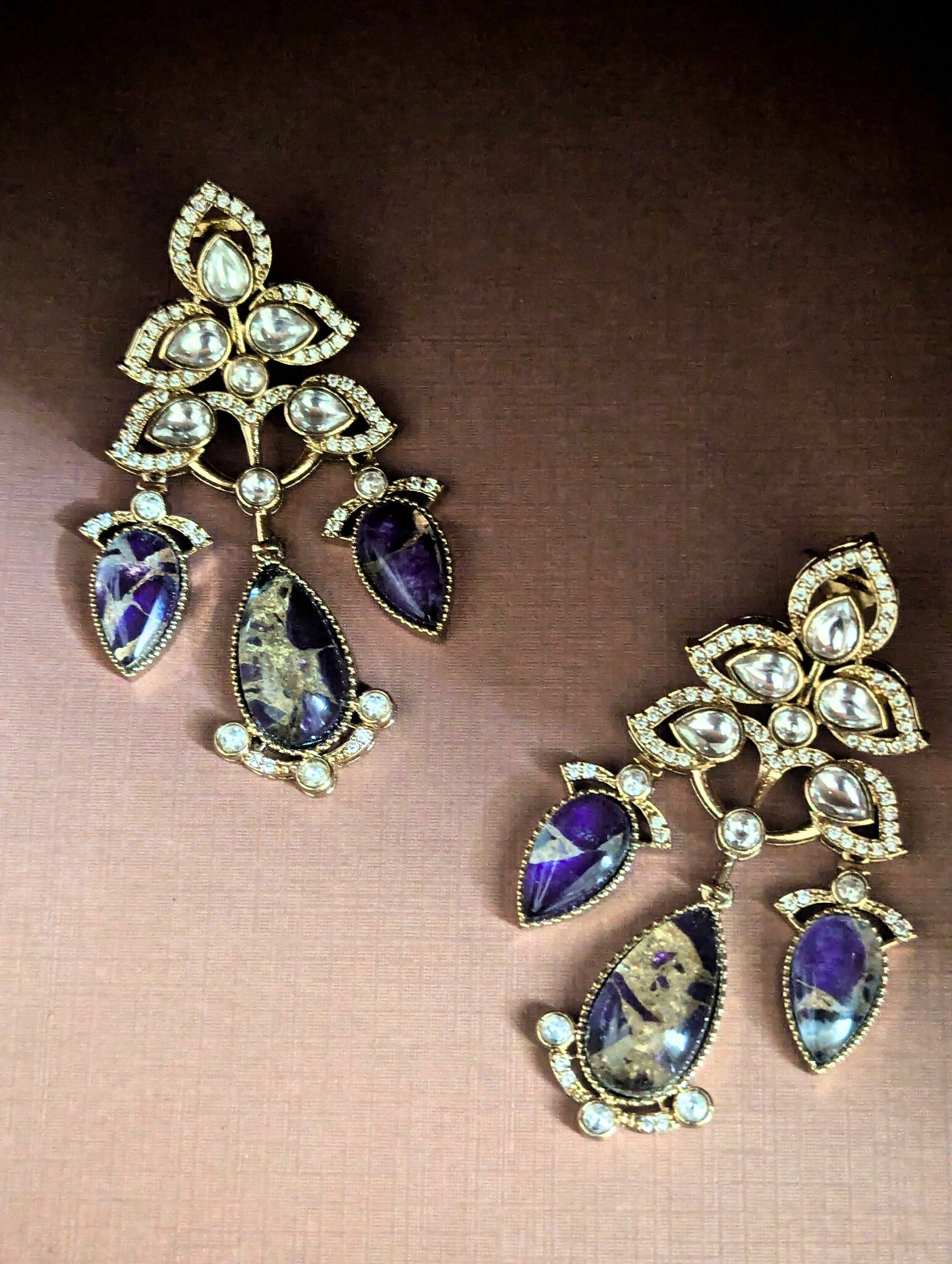 Purple Stone Polki Dangler Earrings