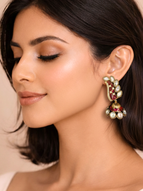 Ruby Enamel Polki Jhumka Earrings