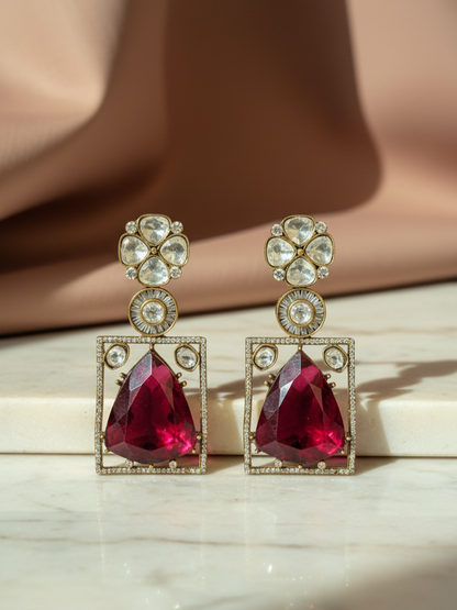 Ruby Red Polki Drop Earrings