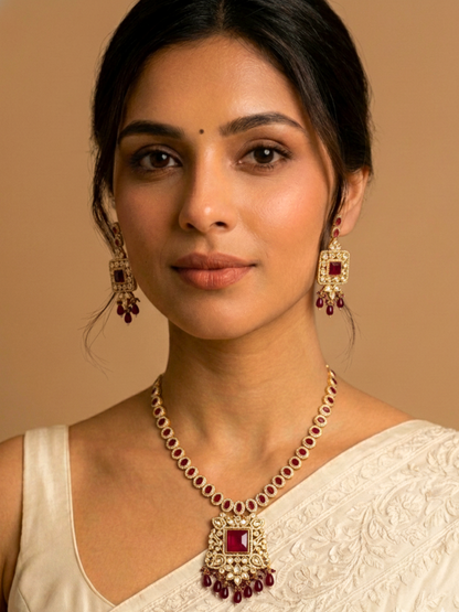 Ruby Polki Pendant Necklace Set