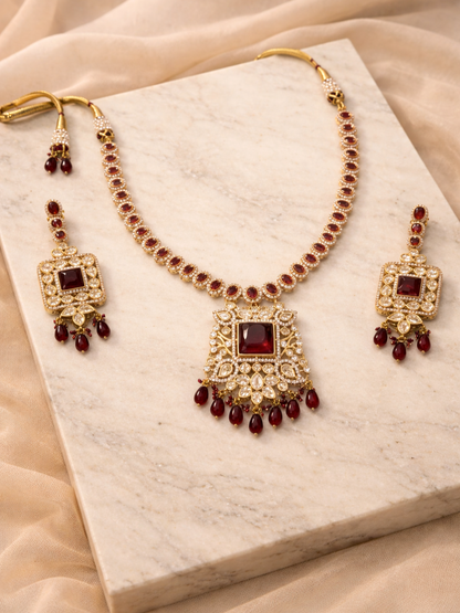 Ruby Polki Pendant Necklace Set