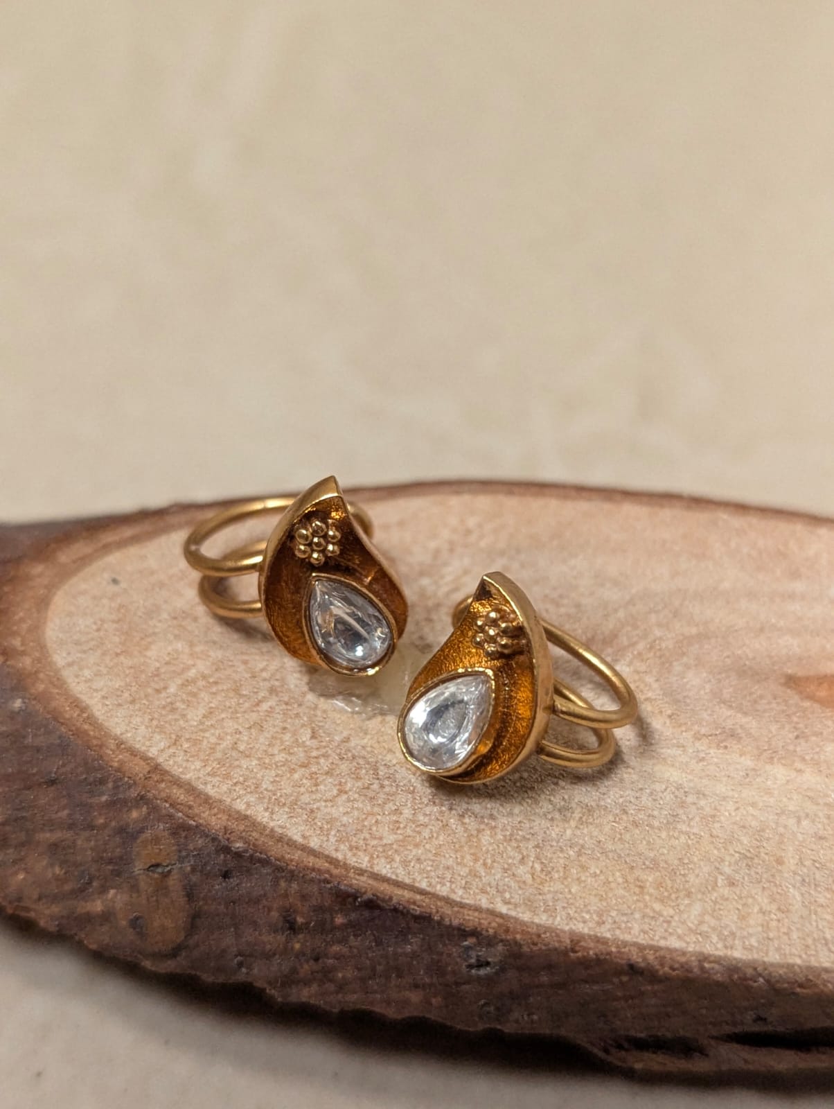 Adjustable Pear Shaped Polki Ear Cuffs