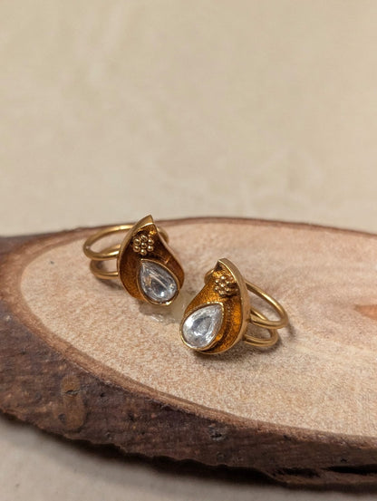 Adjustable Pear Shaped Polki Ear Cuffs