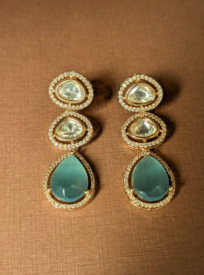 Aqua Polki Single Line Necklace Set