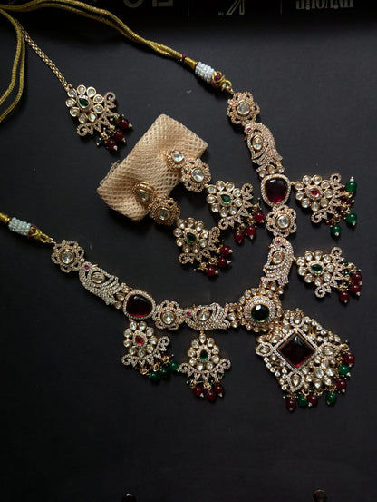 Ruby & Emerald Polki Bridal Necklace Set with Statement Earrings