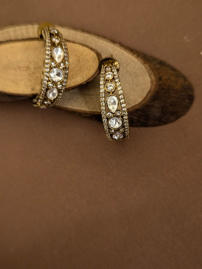 Polki Inspired Hoop Earrings with Ivory Meenakari