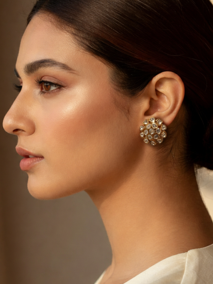 Polki Cluster Stud Earrings