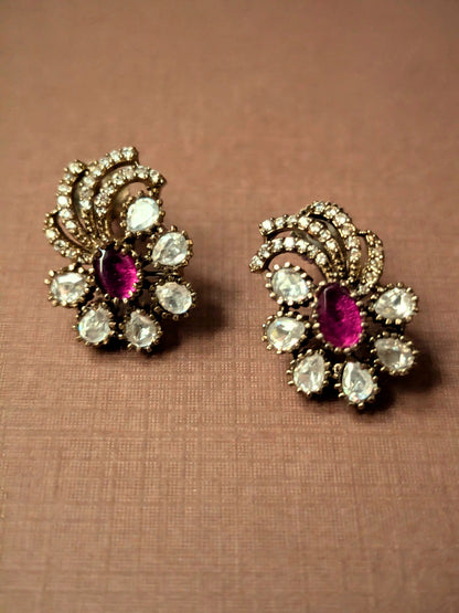 Ruby coloured Polki Floral Studs