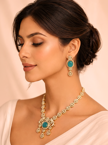 Turquoise Polki Necklace Set with Earrings