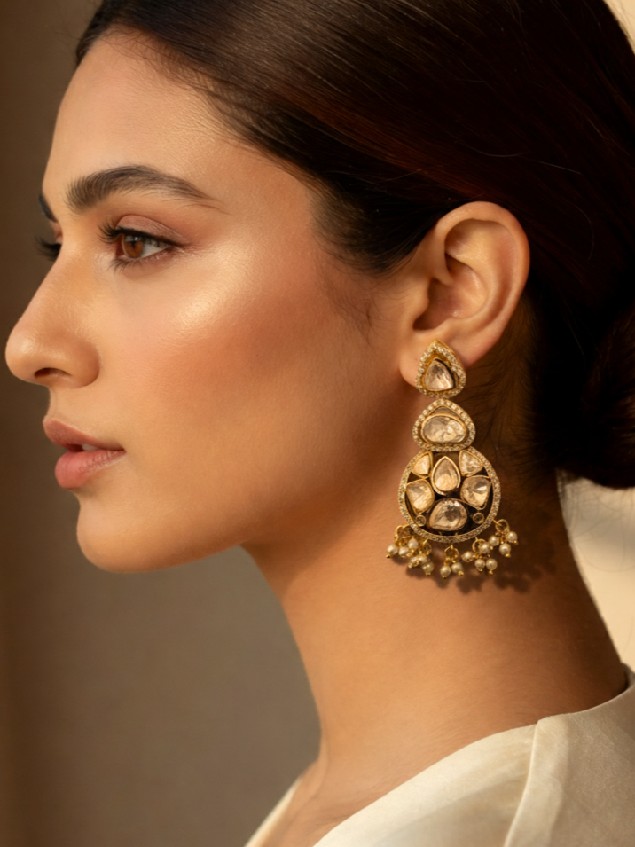 Polki Drop Earrings with Pearl Detailing