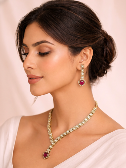 Snake Style Polki Necklace Set with Ruby Stone