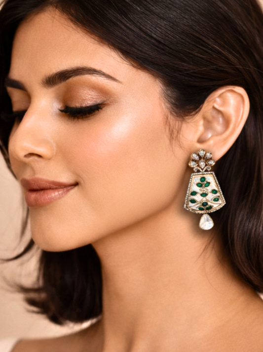 Emerald Vine Polki Drop Earrings