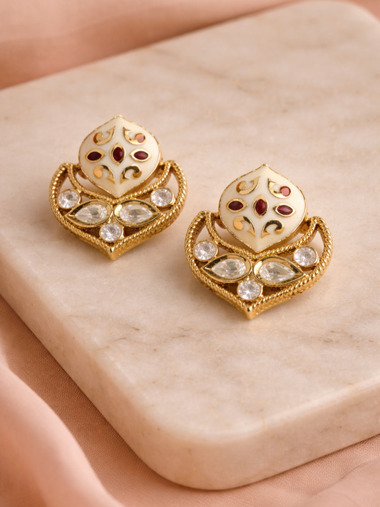 Red Enamel Polki Stud Earrings