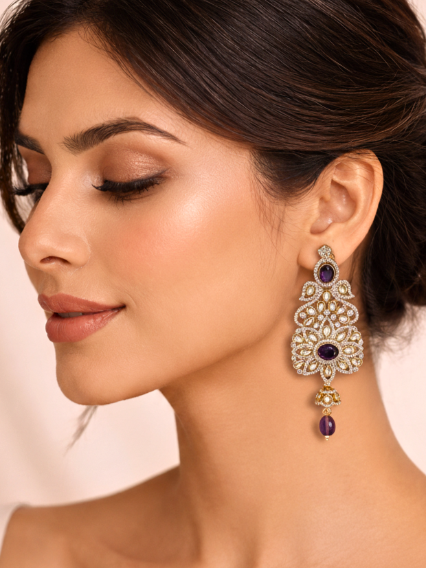 Purple Polki Statement Earrings