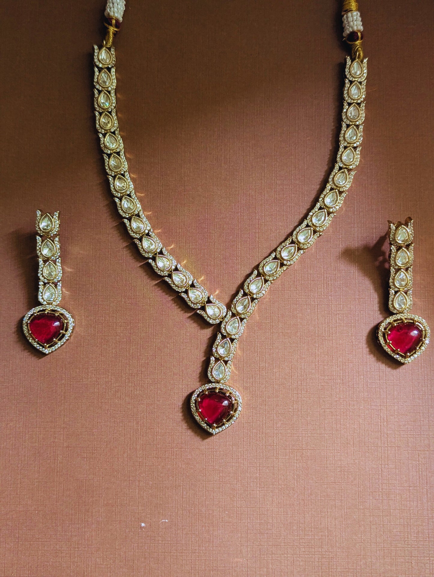 Snake Style Polki Necklace Set with Ruby Stone