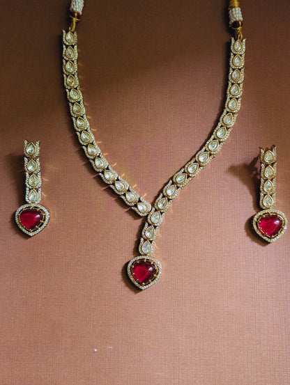 Snake Style Polki Necklace Set with Ruby Stone