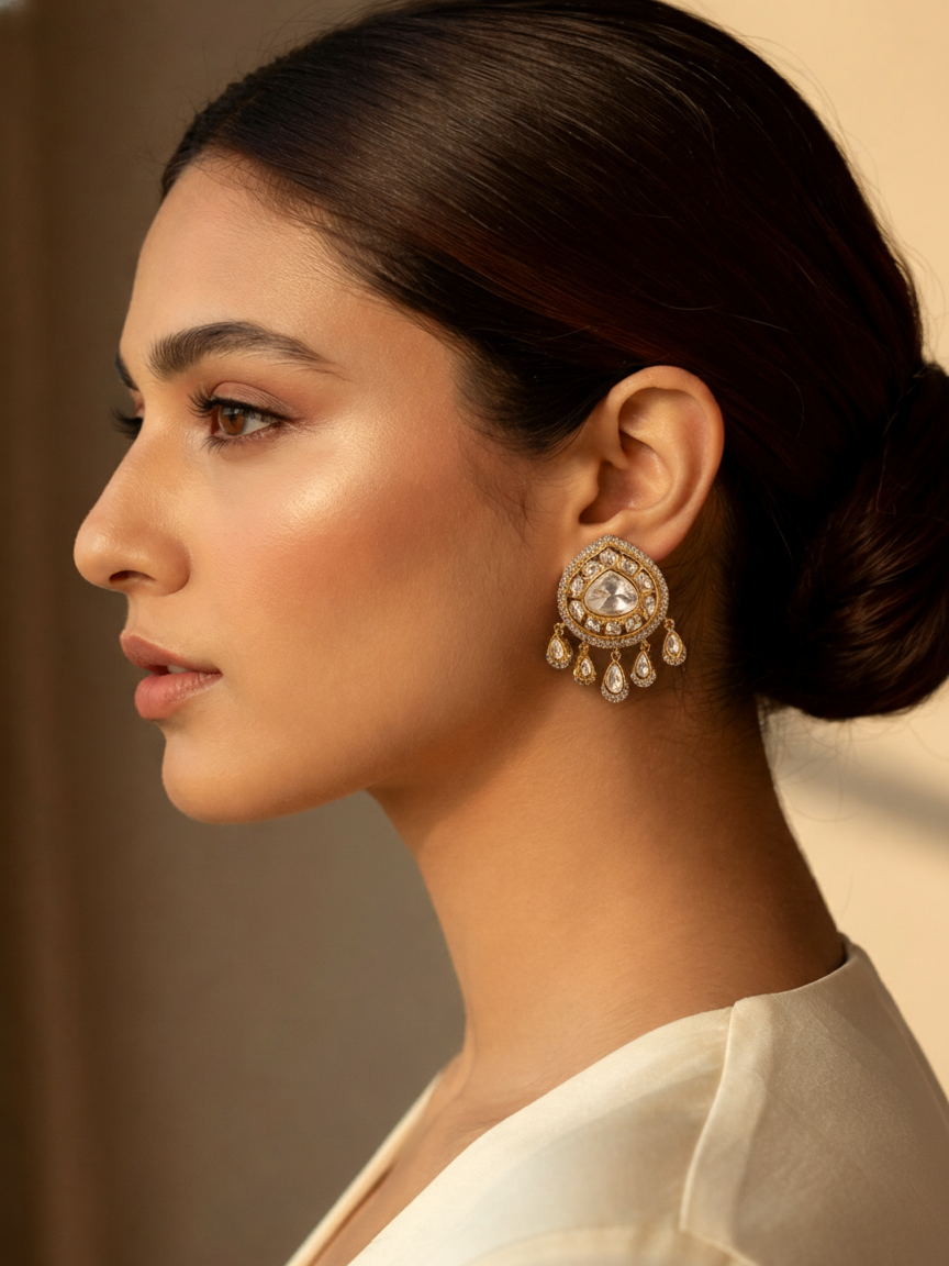Polki Drop Earrings with Dangling Accents