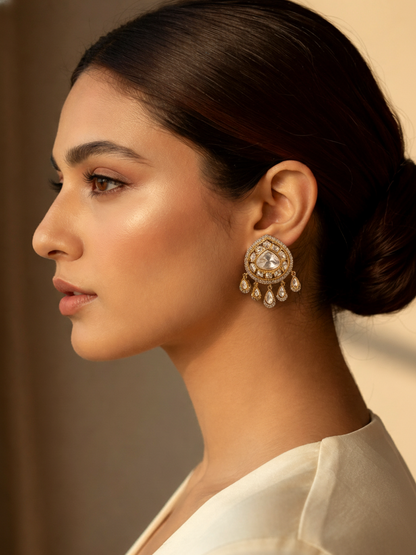 Polki Drop Earrings with Dangling Accents