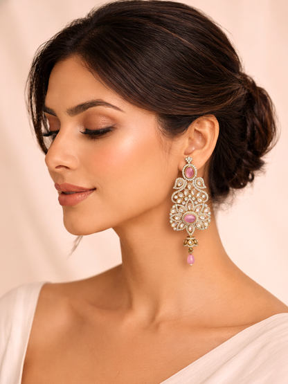 Pink Bloom Polki Statement Earrings