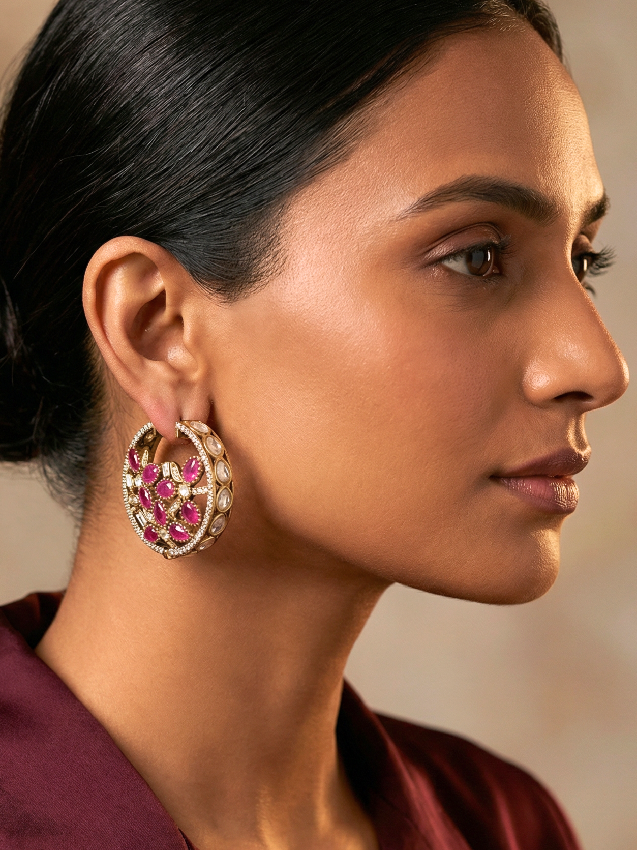 Ruby Polki Bali Earrings