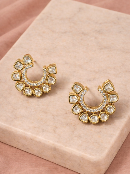 Polki Crescent Stud Earrings