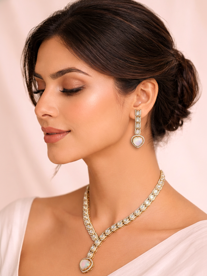 Snake Style Polki Necklace Set with Grey Stone
