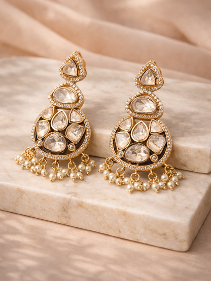 Polki Drop Earrings with Pearl Detailing
