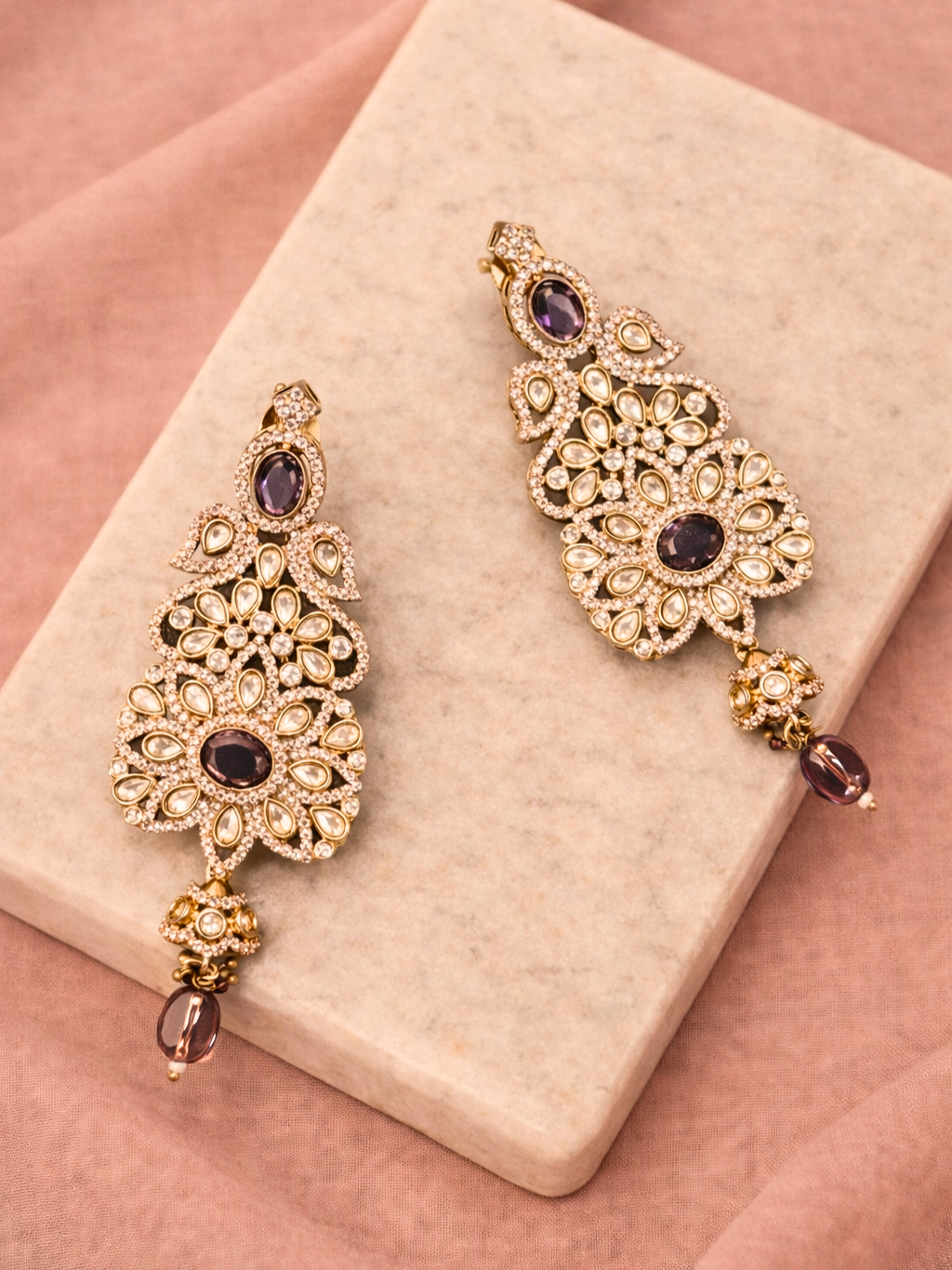 Purple Polki Statement Earrings