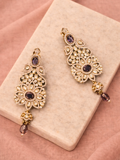 Purple Polki Statement Earrings