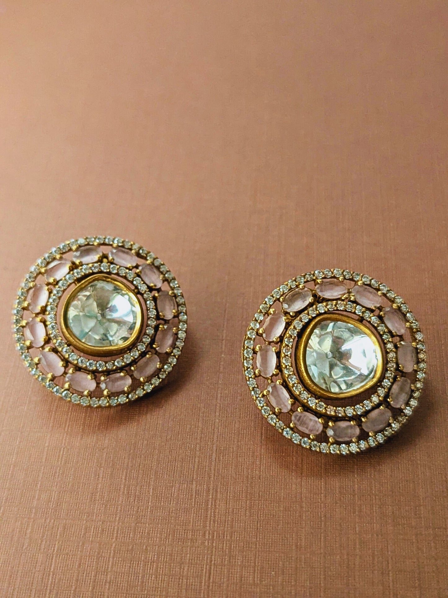Pink Polki Stud Earrings