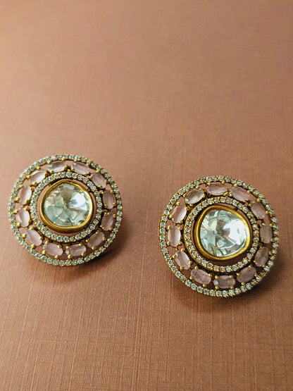 Pink Polki Stud Earrings