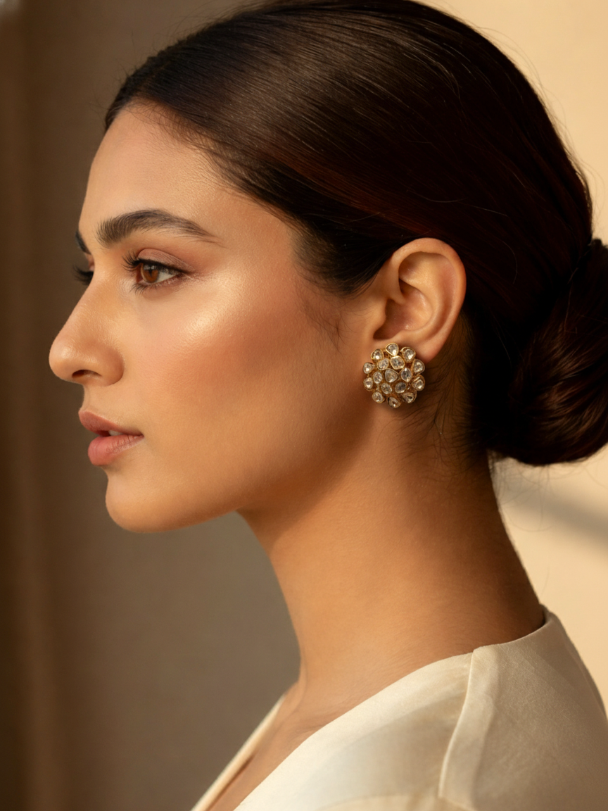 Polki Cluster Stud Earrings